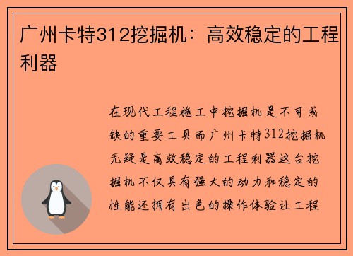 广州卡特312挖掘机：高效稳定的工程利器